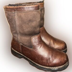 UGG Australia Beacon Sheepskin Fleece Lined Brown Leather Suede Work Boots 10